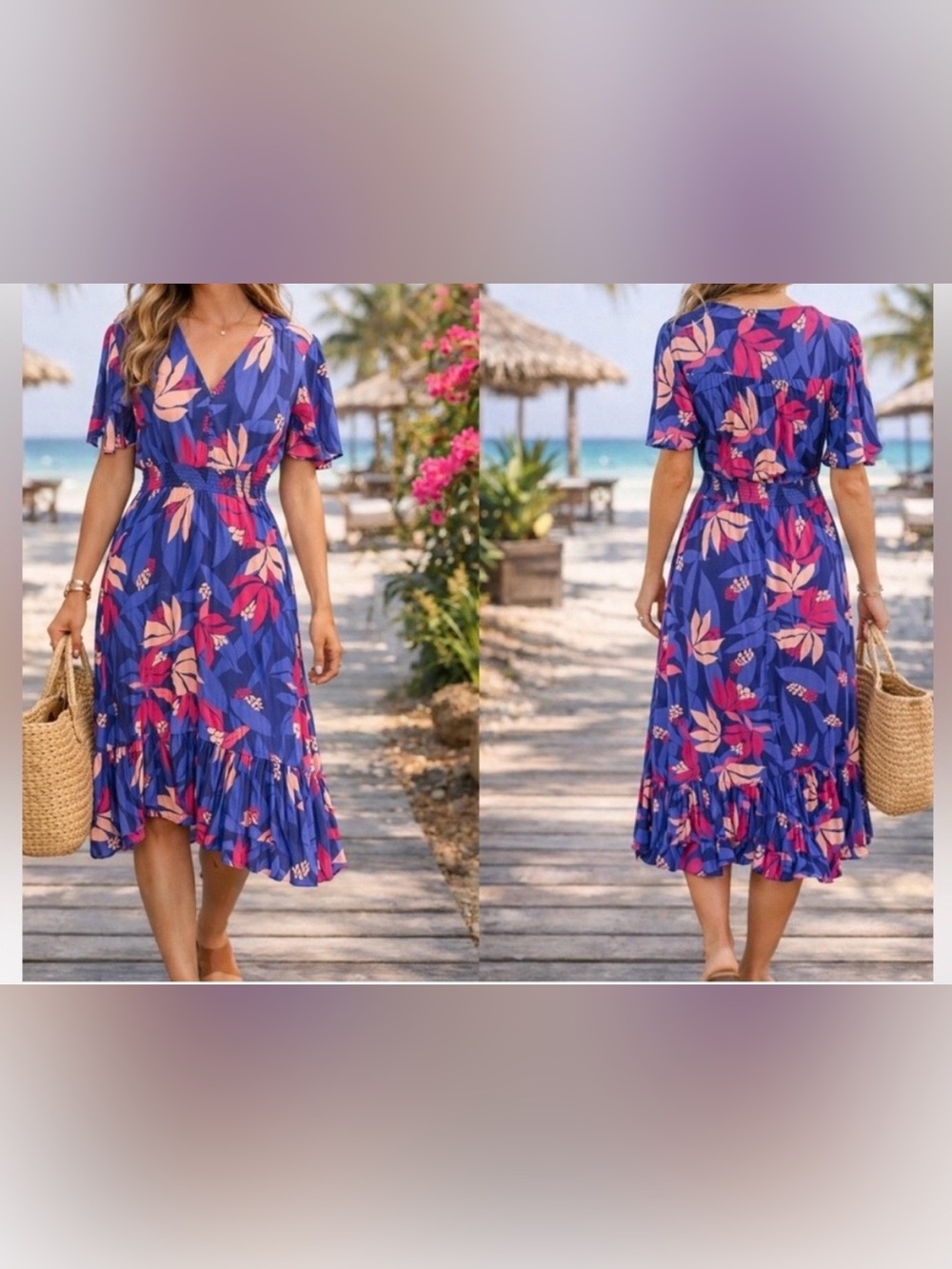 Anthropologie Able the Label Santa Cruz Floral V-Neck Midi Dress Size M
